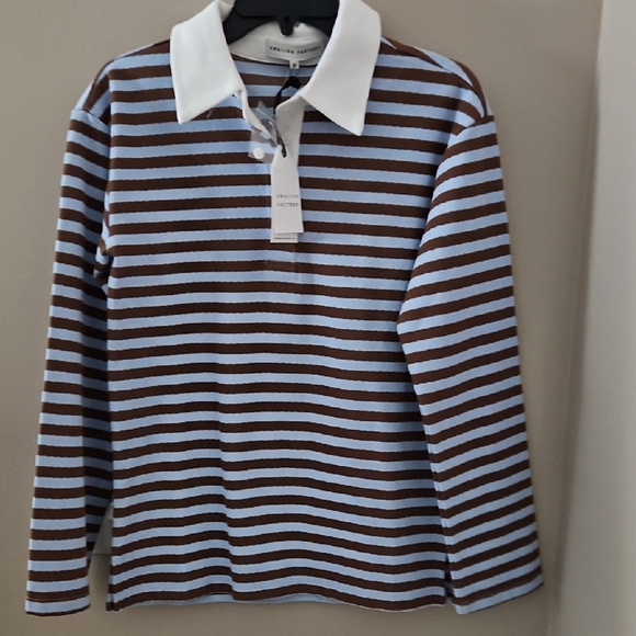 NEW! ENGLISH FACTORY Anthropologie Long Sleeve Striped Rugby Polo Shirt XS. - Picture 5 of 9
